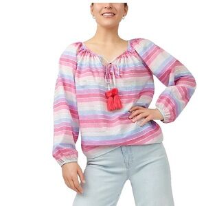 NWT J Crew Peasant Top in Metallic Pastel Stripe Size XS *Runs Big*